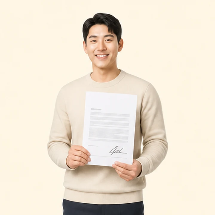 아반떼 중고차 장기렌트 서면 견적서를 들고 있는 고객